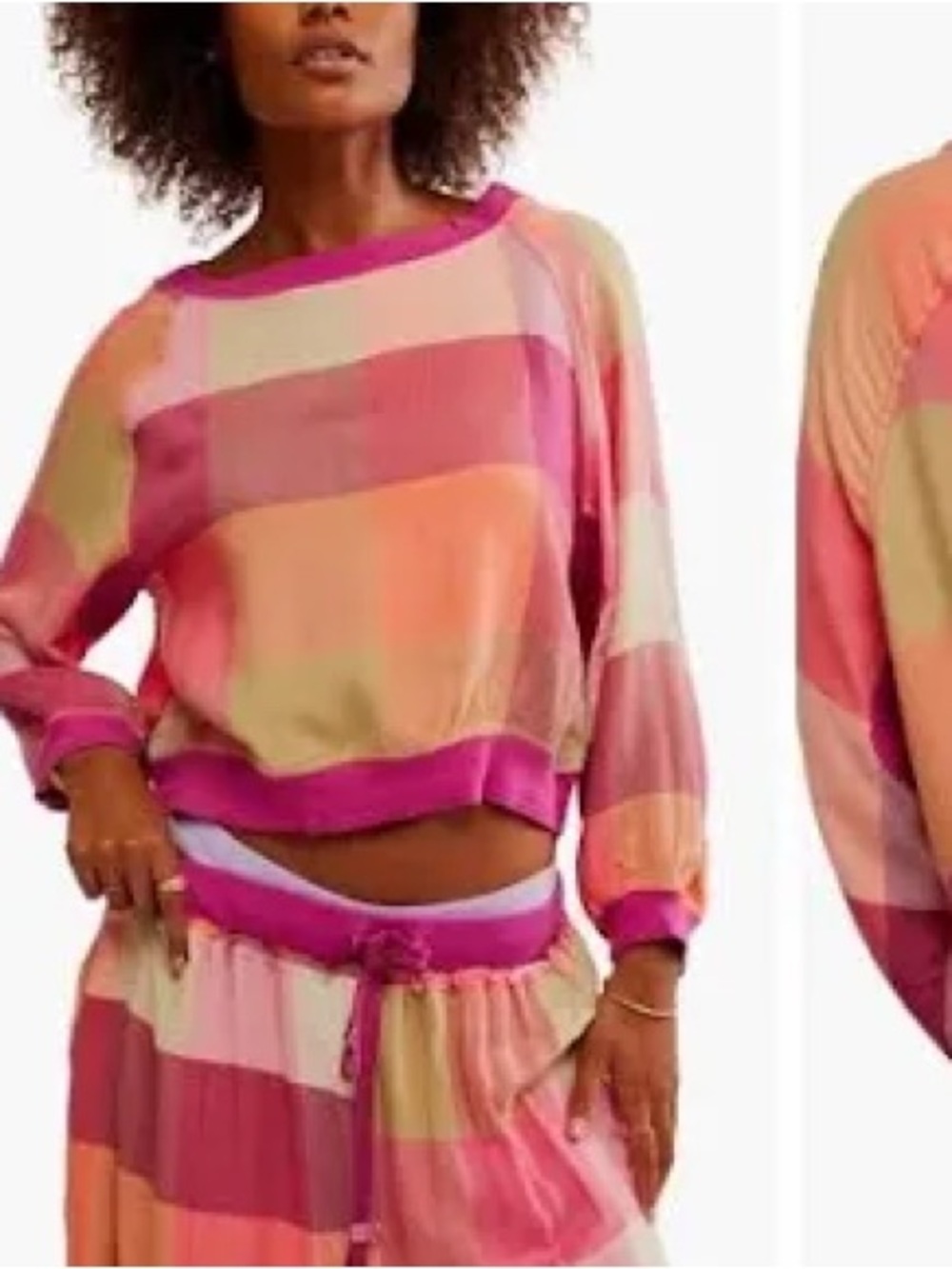 NWT FREE PEOPLE Pink checkered Long-Sleeve Top in Pink Multi size small